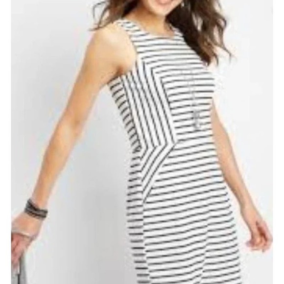 Maurices White with Black Stripes Sleeveless Dress - Large - Picture 1 of 5
